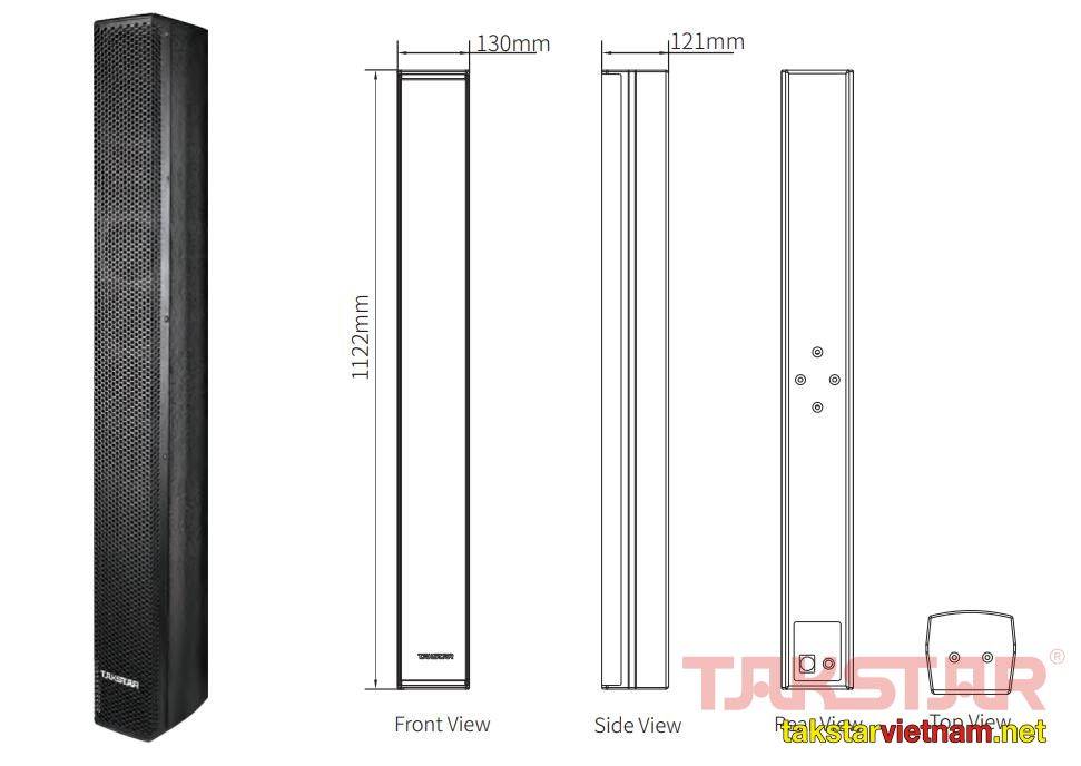 Kích thước Loa cột 8Ω công suất 360W Takstar ESC-90