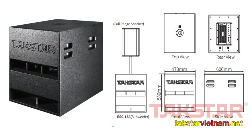 Kích thước Loa siêu trầm liền công suất 1600W Takstar ESC-15A.jpeg