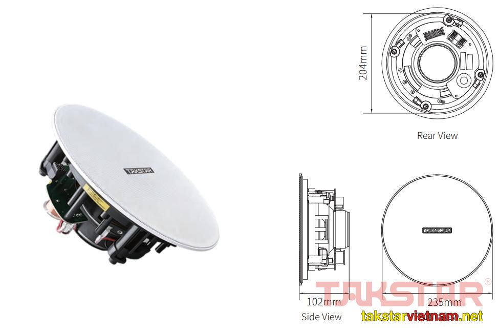 kích thước Loa âm trần trở kháng 8Ω công suất 60W Takstar EBS-630